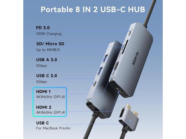 Docking Station for MacBook Pro Air,USB C Docking Station Dual Monitor,Dual HDMI Adapter Hub for Mac MacBook Pro with 2 HDMI(4K @60Hz), 3 USB3.0,SD...
