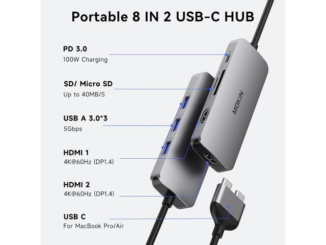 Docking Station for MacBook Pro Air, Mac Docking Station Dual Monitor, MacBook Pro/Air Dock with Dual HDMI(4K @60Hz), 3 USB3.0,SD TF Card Reader...
