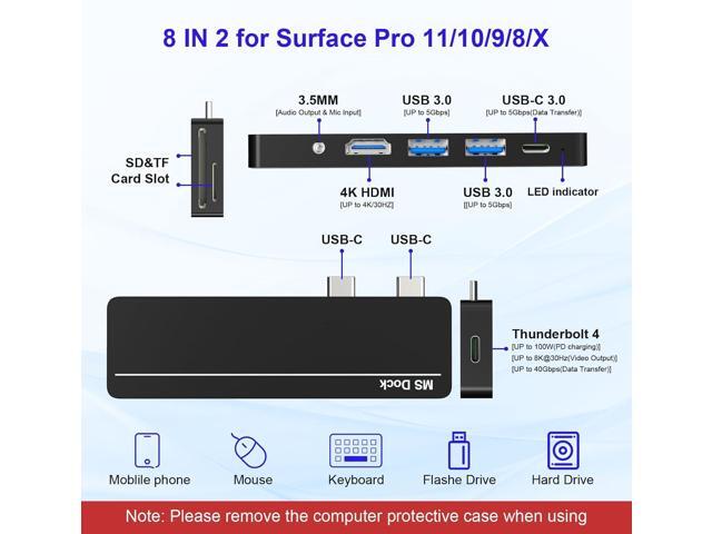 Surface Pro 8/9/X/10/11 Docking Station - Surface Pro 11 USB C Adapter Multiport Hub with 4K HDMI, Thunderbolt 4, USB 3.0, SD/TF Reader, 3.5mm...