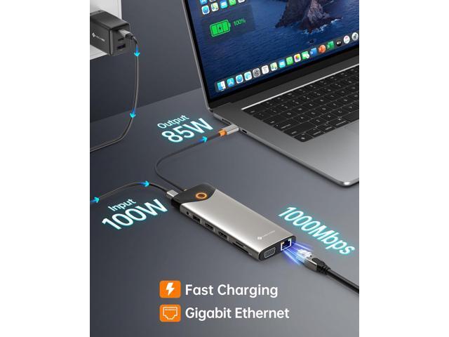 NOVOO USB C Docking Station Dual Monitor, 15 in 1 Docking Station 3 Monitors with 2 HDMI,VGA,USB C/A Ports, 100W PD, RJ45, SD/TF and Audio,...