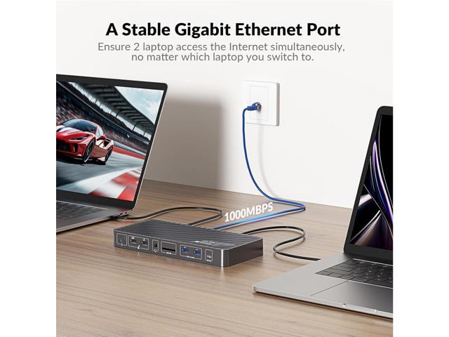 AV Access Docking Station KVM Switch 2 Monitors 2 Laptops, 4K KVM Switch Dual Monitor, 100W PD for Each PC, 1G Ethernet, EDID Emulation, Ideal for...