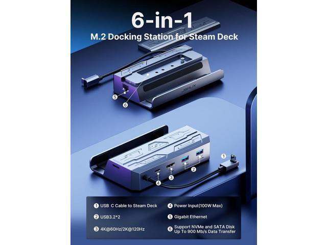 JSAUX Steam Deck Dock with 100W Charger, 6-in-1 M.2 Docking Station for Steam Deck/ROG Ally, 4K@60Hz HDMI, Gigabit Ethernet, PD 100W, 10Gbps USB...