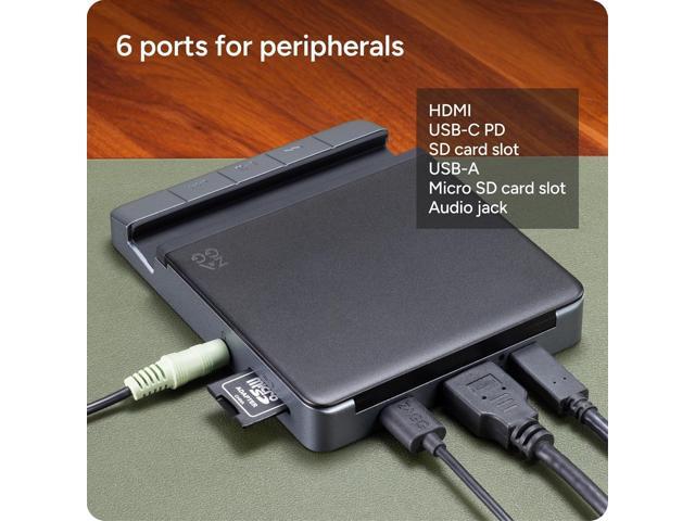 ZAGG 6-Port Media Hub for iPad, Chromebook, Android & More HDMI 4K 60Hz, USB-C PD 100W, USB-A 3.2 10Gbps, SD & MicroSD Card Readers, Audio Jack ...