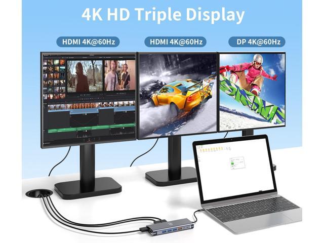 USB C Docking Station Dual Monitor, 14 in 1 Laptop Docking Station 3 Monitors with 2 HDMI 4K, DP, Ethernet, USB C/A 3.1, 100W PD, SD/TF, 3.5MM...