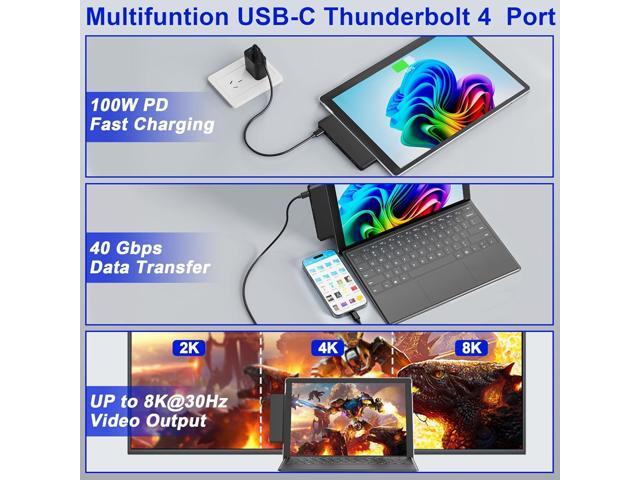 Surface Pro 11/10/9/X USB C Hub, Surface Pro 11 Hub Docking Station with 4K HDMI, Thunerbolt 4 (8K Video+Data+100W PD), 2*USB 3.0, 3.5mm Audio,...