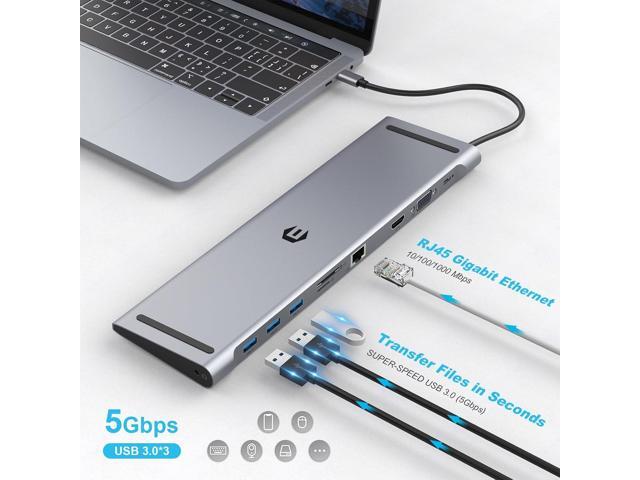 Docking Station,10 in 1 Docking Station Dual Monitor with 4k HDMI, Vga, 3xusb 3.0, Pd 100w, Ethernet, SD/TF Slots, Audio/Mic, USB Adapter for Laptop