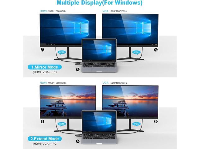 Docking Station,10 in 1 Docking Station Dual Monitor with 4k HDMI, Vga, 3xusb 3.0, Pd 100w, Ethernet, SD/TF Slots, Audio/Mic, USB Adapter for Laptop
