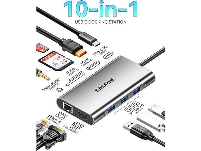 SAMZHE USB C Docking Station 10-in-1 USB-C Hub Dual 4K HDMI Monitor Laptop Dock Stations Multiple Adapter with HDMI 4K+VGA+3 USB-A 3.0 Port+100W PD...