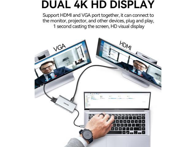 SAMZHE USB C Docking Station 10-in-1 USB-C Hub Dual 4K HDMI Monitor Laptop Dock Stations Multiple Adapter with HDMI 4K+VGA+3 USB-A 3.0 Port+100W PD...