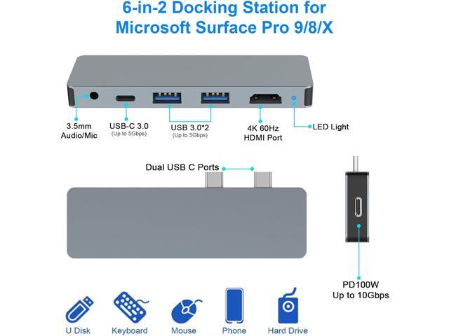 Opluz 6 in 2 Surface Pro 8 9 X Docking Station, Accessories for Microsoft Surface Pro Dock Hub Thunderbolt 4 Port, with 4K@60HZ HDMI Port, 2 USB-A...