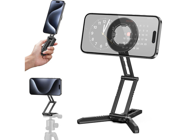 Magnetic Pocket Phone Tripod Foldable Compatible with Magsafe for iPhone 16/15/14/13/12 Plus Pro Max Series, MG03 PRO Aluminium Smartphone Mini...