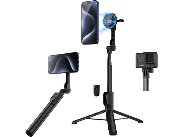 KIWIFOTOS Mini Magnetic Tripod for iPhone MagSafe Selfie Stick with Wireless Remote for iPhone 16 15 14 Travel Vlogging Video Recording Cell Phone...