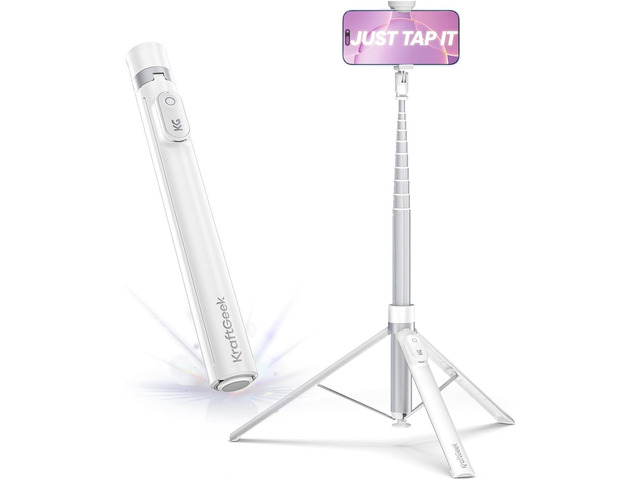 Tripod for iPhone, 66 JustTap Phone Tripod, Selfie Stick Cell Phone Stand for Recording Travel, Content Creator Essentials, White