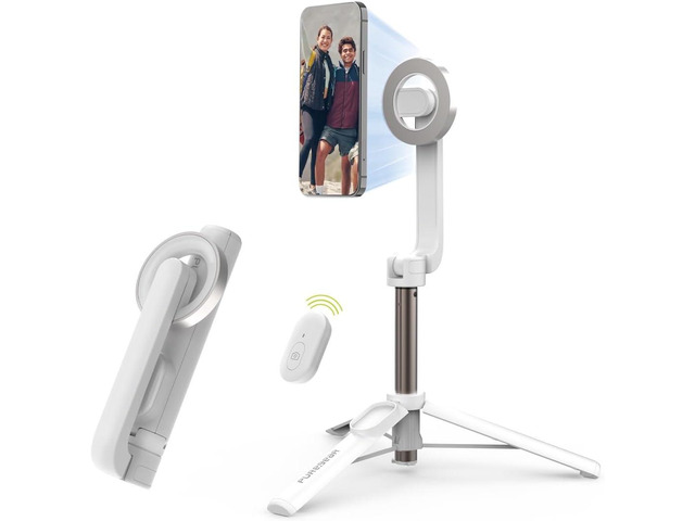 PureGear Magnetic Selfie Stick Tripod Stand with Wireless Remote, Compatible with MagSafe for iPhone 16/15/14/13/12 Series and Android Phones,...