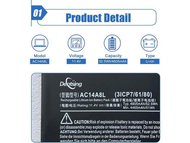 Dentsing AC14A8L Laptop Battery Replace for ACER V15 Nitro Aspire VN7-571 VN7-591 VN7-571G VN7-791G VN7-591G-77A9 VN7-791 Series...
