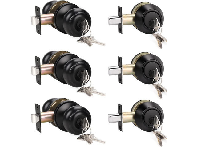 KNOBWELL 3 Pack Keyed Alike Entry Door Knobs and Single Cylinder Deadbolt Lock Combo Set Security for Exterior and Front Door, Keyed Entry Door...