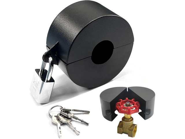Gate Valve Locking Device - Outdoor Faucet Lock, Water Spigot Lock, 1-1/2 to 3 in Dia Valve Handles, Prevent Theft (Black)