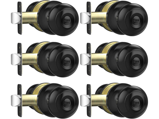 Privacy Door Knob, Matte Black Door Knobs Interior Keyless Locks Set(6 Pack), Bedroom Bathroom Door Knob with Lock, Reversible for Left/Right Door...
