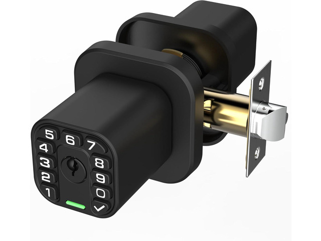 Square Door Knob with Keypad, Keylees Entry Door Lock with Cylinder, Auto Lock, Waterproof & Weatherproof Code Doorknob for Outdoor & Indoor,...