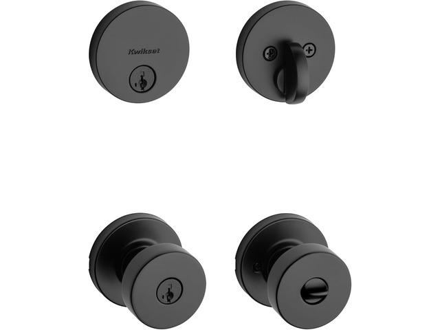 Kwikset 991 Pismo Keyed Entry Knob and Single Cylinder Deadbolt Combo Pack Featuring SmartKey in Matte Black