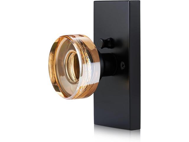 Champagne Privacy Glass Door Knob Crystal Interior Lock with Matte Black Rectangular Rosette Elegant Bathroom & Bedroom Door Handle for Modern or.
