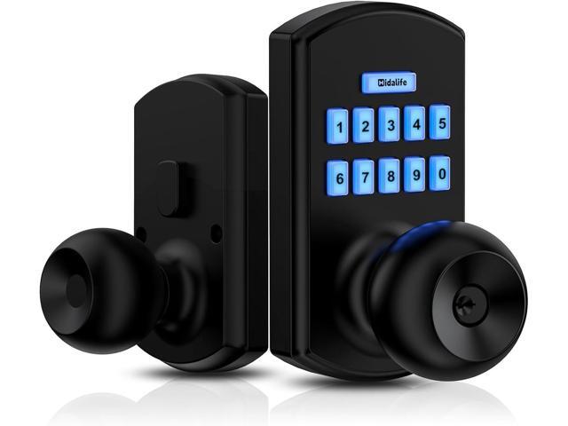 Smart Door Knob with Keypad, Keyless Entry Door Lock for Front Door, Easy Passage Mode, One-time Code, Matte Black