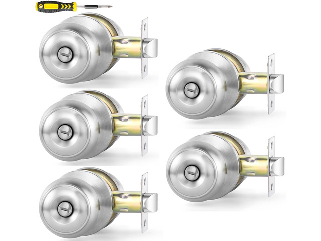 Lanwandeng 5 Pack Interior Door Knobs for Bedroom or Bathroom Keyless, Brushed Nickel Privacy Door Knob, Round Ball Bath/Bed Door Locks