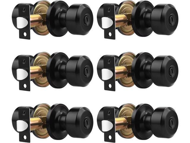 Probrico (6 Pack) Matte Black Privacy Locks, Keyless Interior Bed/Bath Door Knobs (Cylindrical Shape Knobs), Contemporary Hardware for Bathroom.