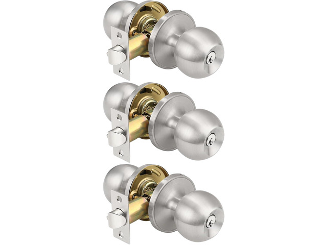 KNOBWELL Keyed Alike Door Locks in Brushed Nickel Finish, Keyed Entry Door Knob for Exterior Interior Door, Combo Pack Round Ball Shape Door Knobs,...