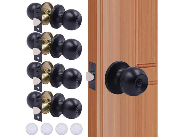 4 Pack Privacy Door Knobs Matte Black Interior Passage Door Lock Keyless Round Lockset for Bedroom Bathroom, Hardwares & Instruction Included