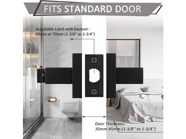 Probrico 3 Pack Square Privacy Door Levers Black Privacy Door Lock Handleset Keyless Lockset Door Knobs Interior Handles for Bedroom & Bathroom