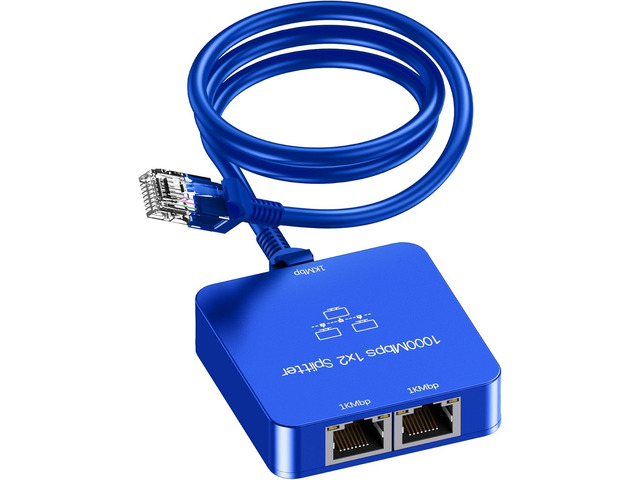 Ethernet Splitter 1 to 2 with Ethernet Cable, Gigabit RJ45 Internet Splitter Adapter 1000Mbps High Speed for Cat 5/5e/6/7/8 Cable, Blue