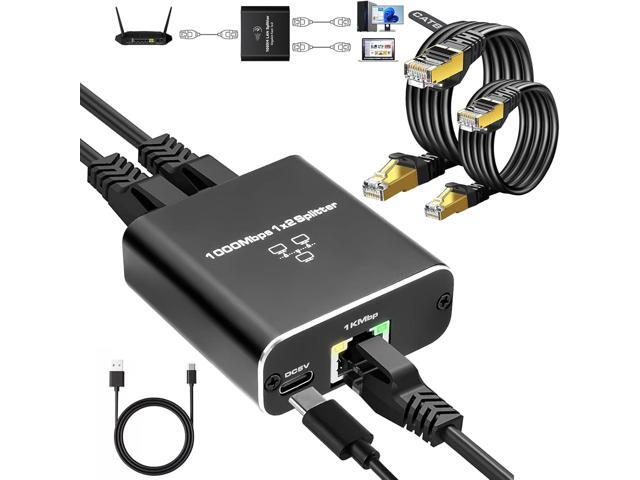 Ethernet Splitter 1 to 2, Kit with 2 Cat8 Cables (3FT & 6FT), 1000Mbps High-Speed Gigabit LAN RJ45 Splitter Adapter for Router, Switch, Modem ...