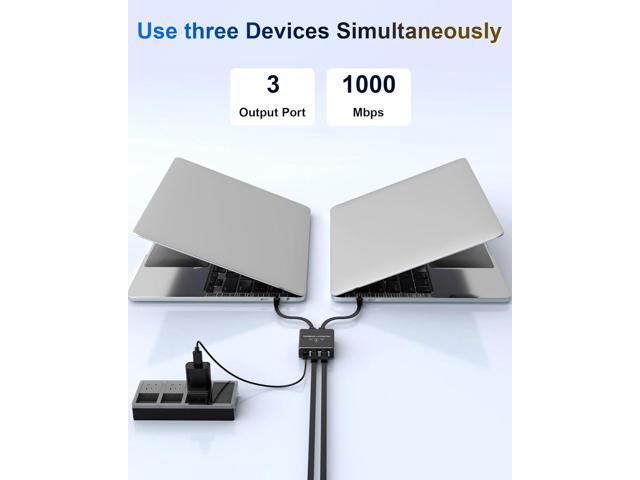 Gigabit Ethernet Splitter 1 to 3, Aluminium LAN Splitter 1000Mbps RJ45 Ethernet Switch Network Splitter with USB C Power Cable for Cat5/5e/6/7/8