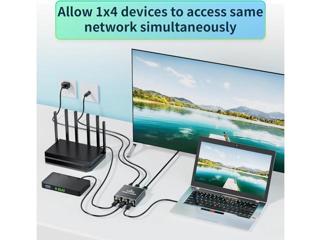 Ethernet Splitter 1 to 4 High Speed 1000Mbps, BolAAzuL Gigabit RJ45 Splitter Adapter 1 in 4 Female Out, LAN/Internet Cable Cat 8/7/6/5/5e Network...