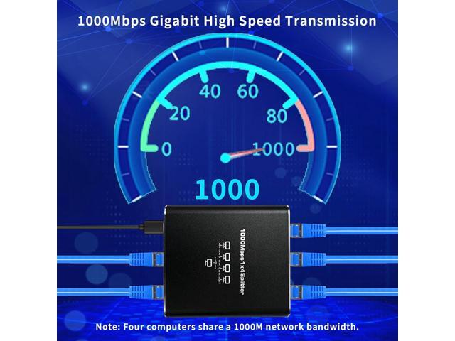 1000Mbps Ethernet Splitter 1 to 4 High Speed Ethernet Switch Gigabit Internet Network Splitter LAN Switch with USB C Power Cable for Cat5/5e/6/7/8...