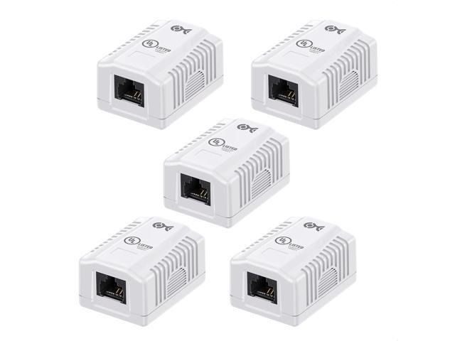 Cable Matters UL Listed Cat6 5-Pack RJ45 Surface Mount Box - 1 Port in White (Cat6 Ethernet Mount Box)