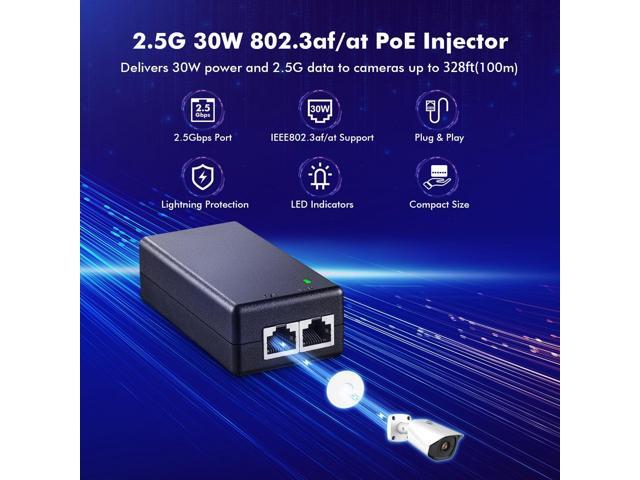 MokerLink 2.5 Gigabit PoE Injector, 802.3af/at 30W, 2.5G/1G/100M Ethernet, Plug & Play, Non-PoE to PoE Adapter, Distance Up to 100 Meters (328 ft.)
