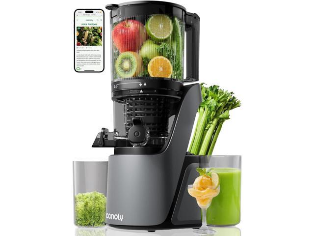Canoly Cold Press Juicer, 6' Extra Wide Feed Chute with Dual Strainers (Juice & Sorbet), Powerful AC Brushless Motor, Self Precut System, Juicer.