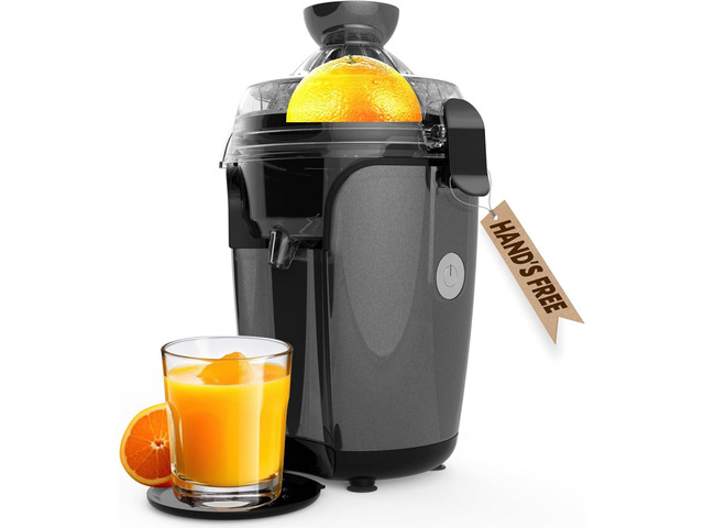 Eurolux Hands-Free Electric Citrus Juicer Machine, Orange Lime Grapefruit Lemon Squeezer, Easy to Clean, 2 Cone Sizes (Gray)
