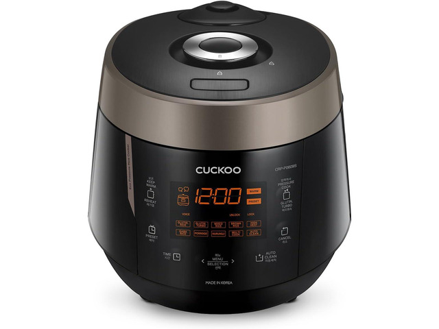 Cuckoo High 6 Cup Electric Heating Pressure Rice Cooker & Warmer 12 Built-in Programs Including Glutinous (White), Mixed, Brown, GABA, Black Copper
