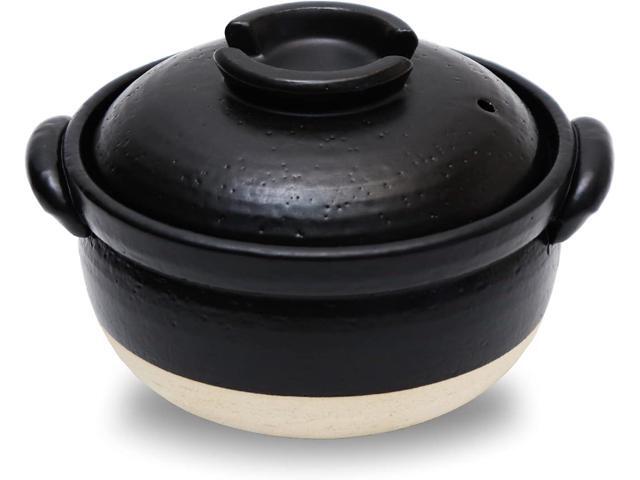 DONABE Clay Rice Cooker Pot Casserole Japanese Style made in Japan for 1 to 2 cups with Double Lids, Microwave Safe