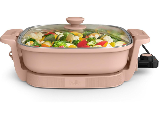 bella Make & Take Electric Skillet, Fits-anywhereTM kitchenware, EverGoodTM Ceramic Coating, Adjustable Temperature & Dishwasher-Safe Tempered...
