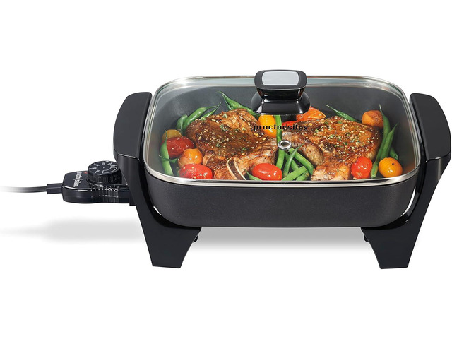 Proctor Silex Electric Skillet with Lid, 116 sq. in. Nonstick Cooking Surface for Frying, Sauteing, Simmering and Braising, Adjustable Temp 200° to...