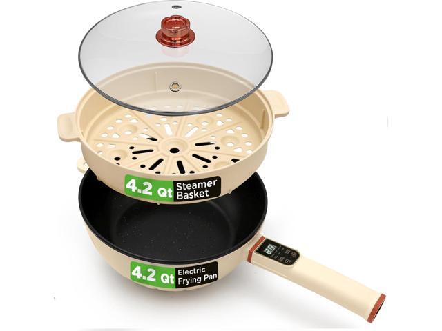 NutriChef 2 In 1 Electric Frying Pan & Steamer 8 Quarts Portable Non-Stick Skillet for Cooking Durable Heat Safe Handle Touch Control Panel .