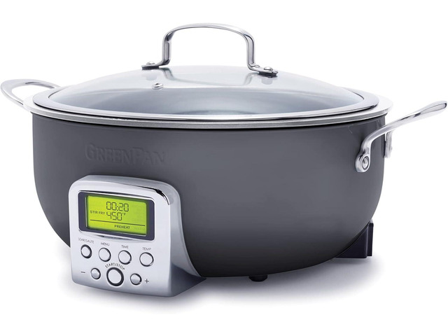GreenPan Elite Essential Smart Electric 6QT Skillet Pot, Presets to Sear Saute Stir-Fry and Cook Rice, Healthy Ceramic Nonstick and Dishwasher Safe...