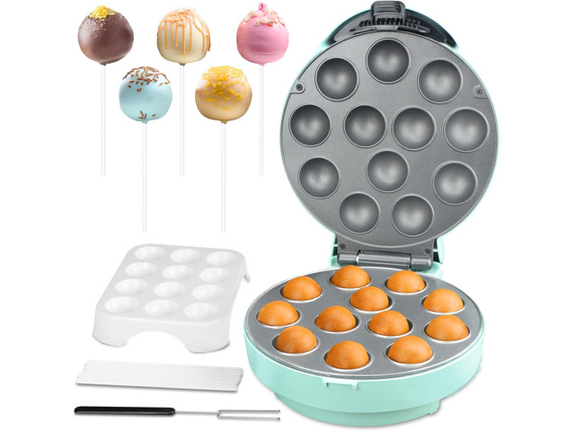 Baker's Friend Cake Pop Maker Machine Set with Cake Pop Stand, Sticks & Fork Tool, 12 Cake Pops Capacity, Aquamarine