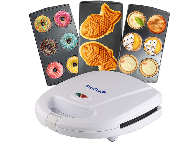 Mini-Donuts Maker, Mini-Pie and Quiche Maker, Taiyaki Maker NEW 3 in 1 Three Slices Detachable Dessert Maker by StarBlue White AC 110-120V...