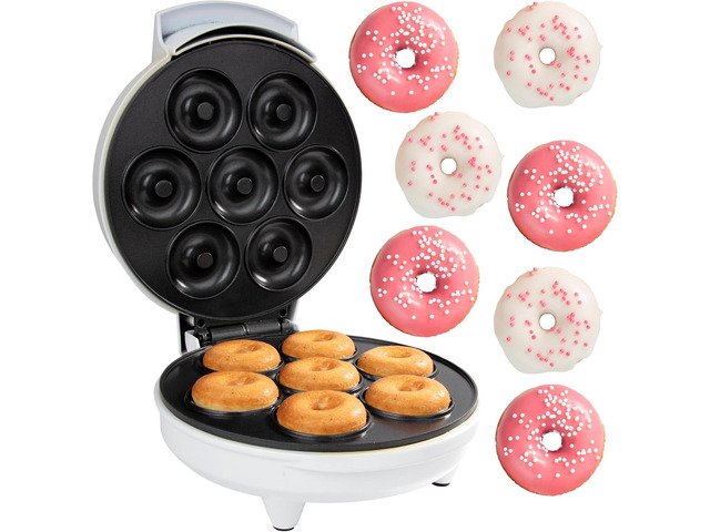 Mini Donut Maker- Electric NonStick Surface Makes 7 Small Doughnuts- Decorate Frost Ice Your Own for Kid Friendly Baked Dessert Treat- Unique...
