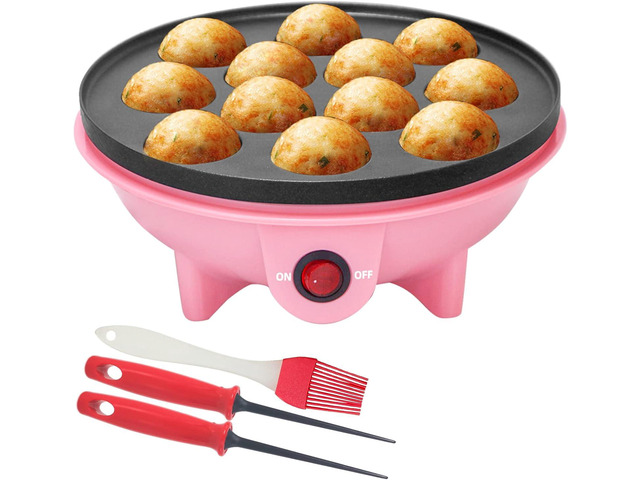 Electric Takoyaki Maker With Free Takoyaki Tools for Takoyaki Octopus Ball Cake Pop Ebelskiver 8 Inches Nonstick